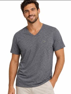 Lacoste Gray Cotton Micro Stripe V-Neck T-Shirt XL